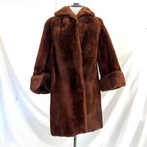 Vintage Giusto M Brown Faux Fur Coat Glam Mob Wife Aesthetic Embroidered Lining